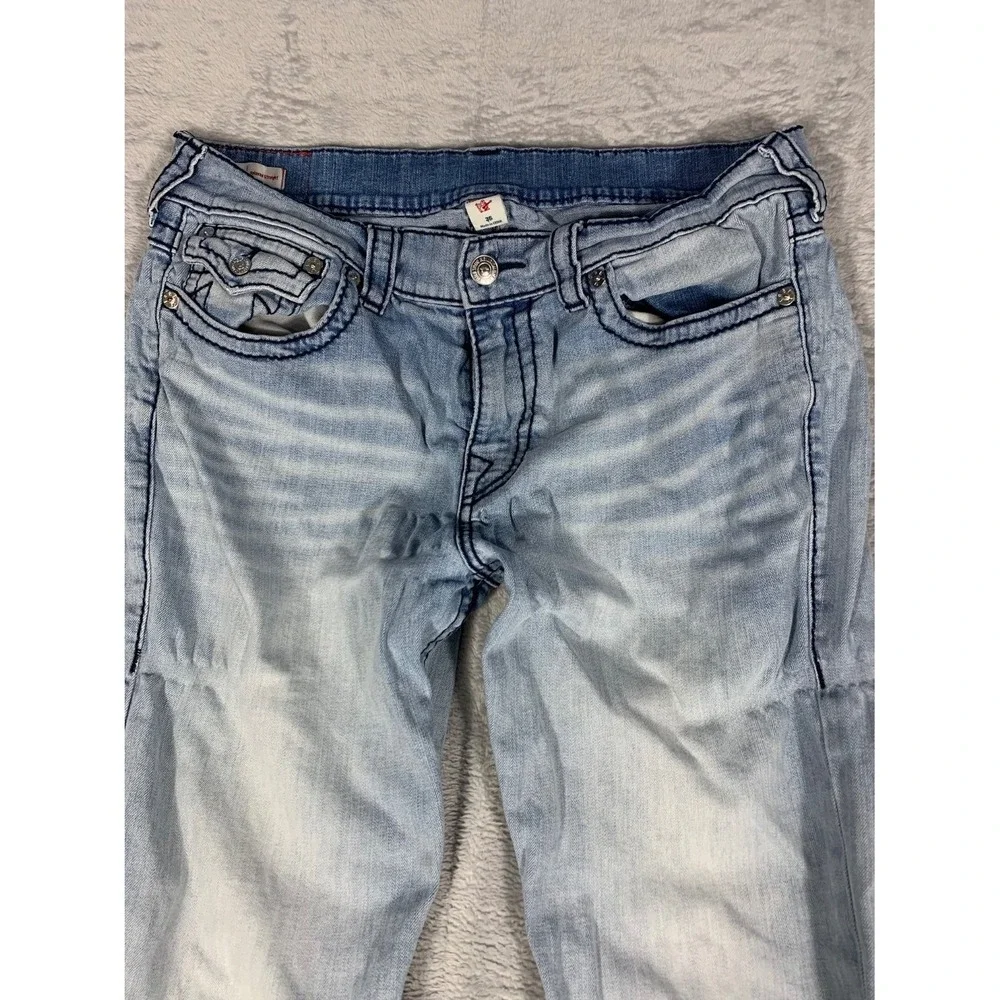 True Religion Ricky Relaxed Straight Jeans Men's 36 Blue Cotton Blend‎ Used